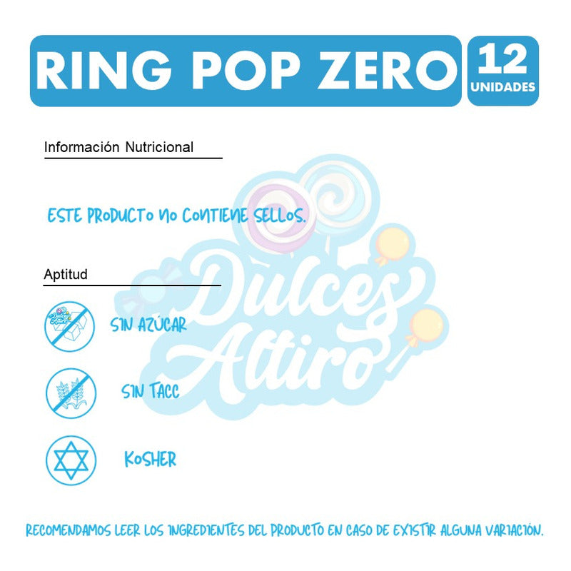 Ring Pop Zero - Anillos De Caramelo (caja Con 12 Unidades)