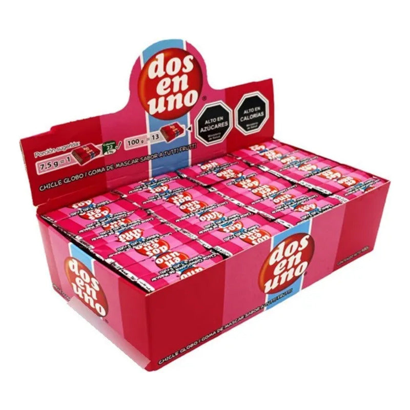 Chicle Dos En Uno Sabor Tutti Frutti (caja Con 64 Unidades)