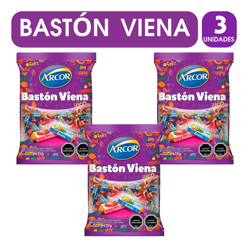 Baston Viena - Caramelo Clásico - Pack De 3 Bolsas De 66un