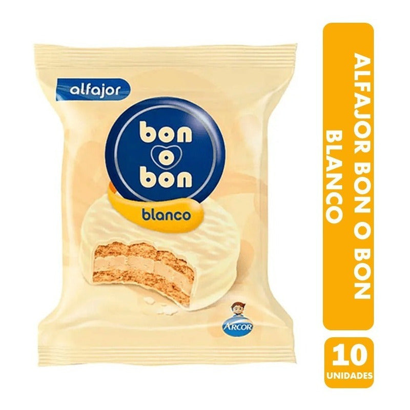 Alfajor Bon O Bon Sabor Chocolate Blanco (pack De 10 Uni)
