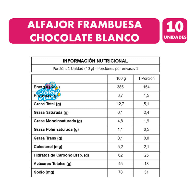 Alfajor Frambuesa Chocolate Blanco - Entrelagos (pack 10 Un)