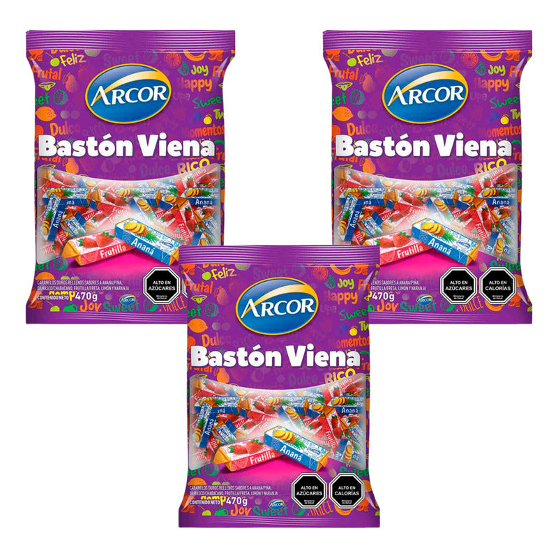 Baston Viena - Caramelo Clásico - Pack De 3 Bolsas De 66un
