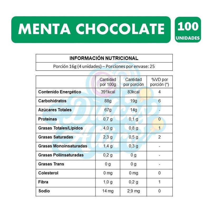 Caramelo Arcor Menta Chocolate (bolsa Con 100 Unidades)