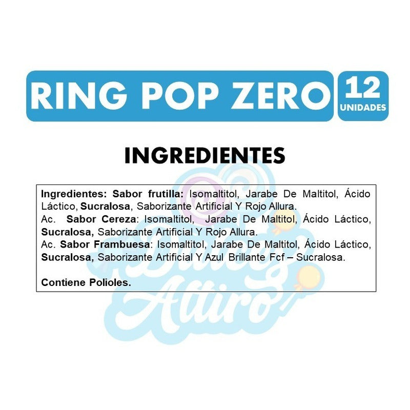Ring Pop Zero - Anillos De Caramelo (caja Con 12 Unidades)