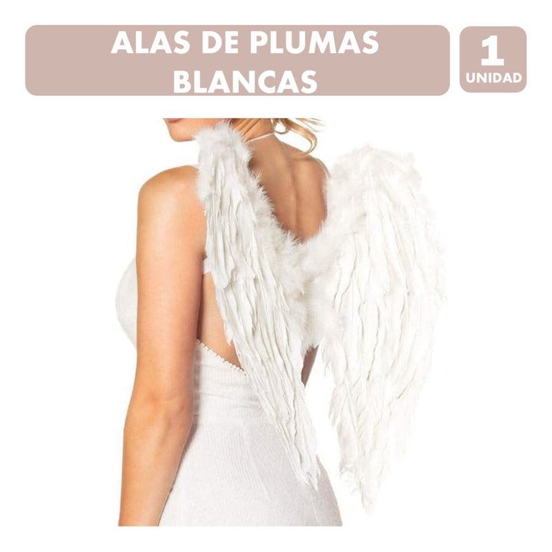 Alas De Ángel Plumas Blancas Especial Halloween Mujer 80x60 Blanco