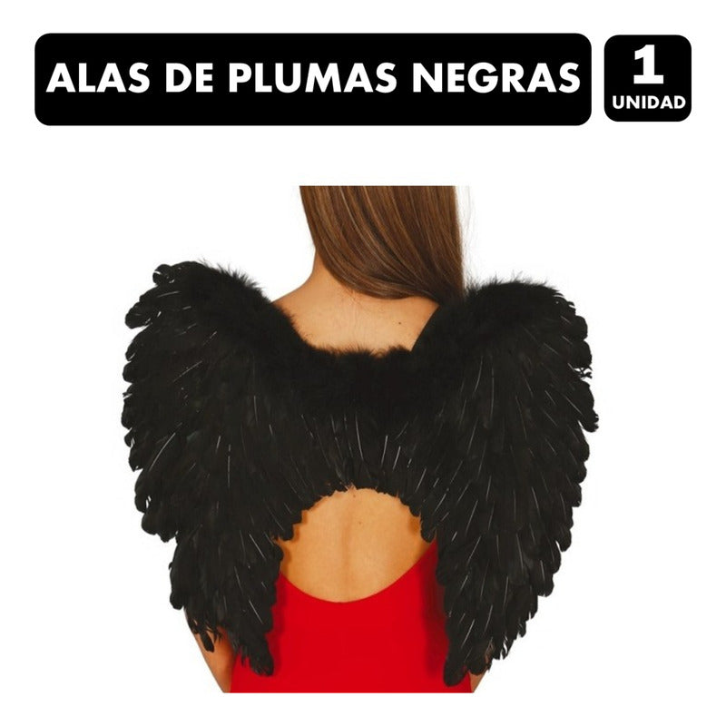 Alas De Ángel Plumas Negras Especial Halloween Mujer 80x60 Negro