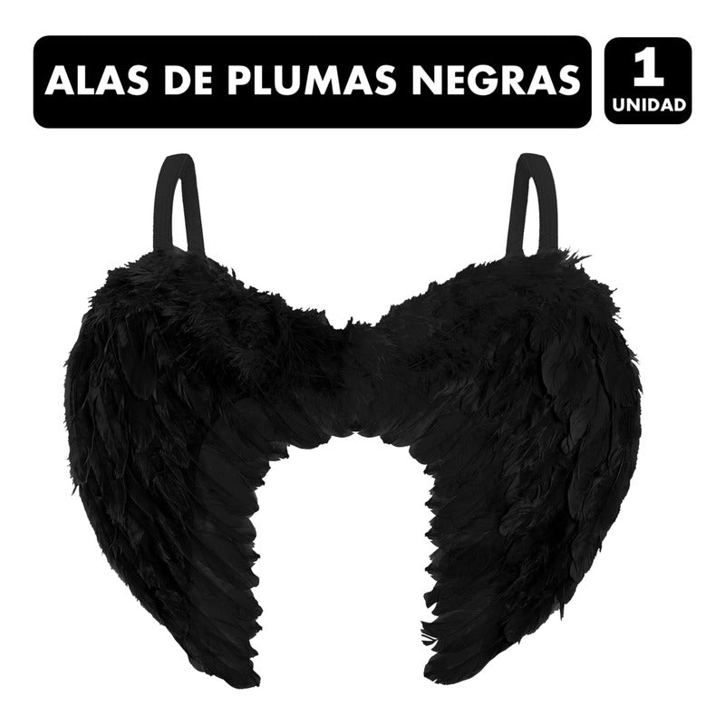 Alas De Ángel Plumas Negras Especial Halloween Mujer 80x60 Negro