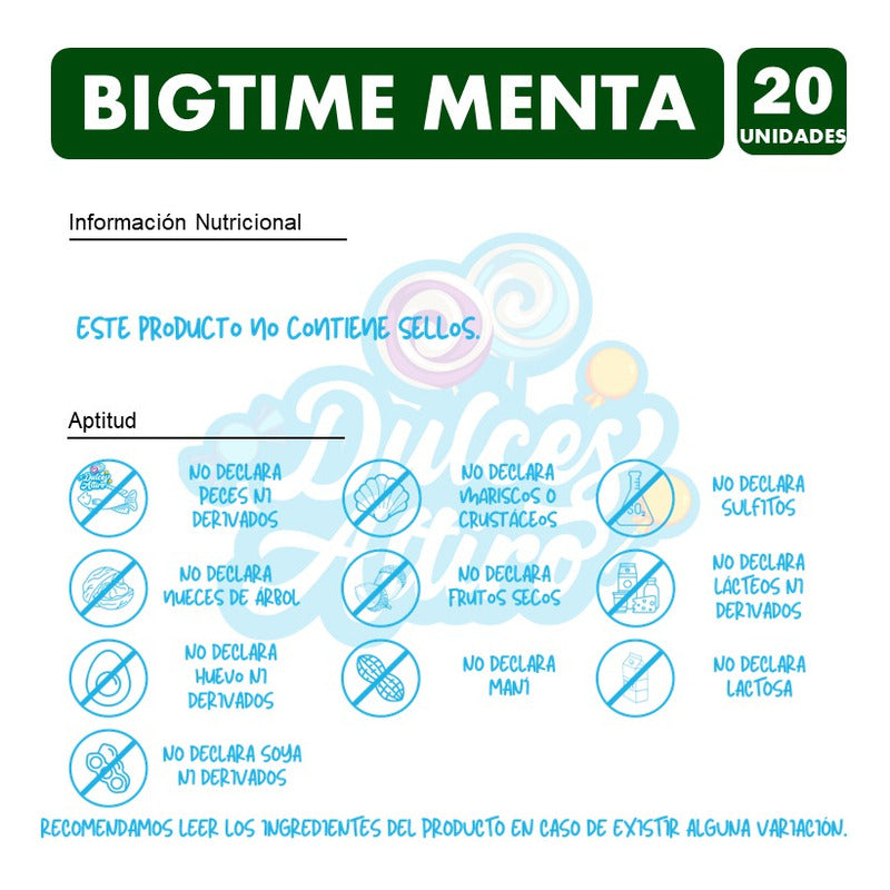 Chicle Bigtime Menta Display 20 Unidades 11gr