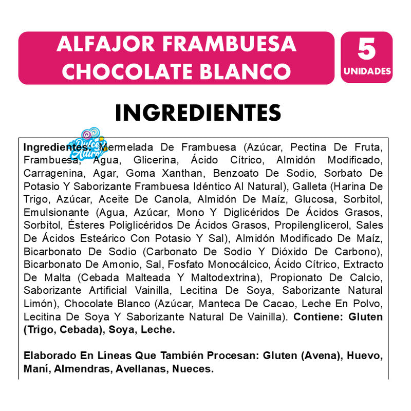 Alfajor Frambuesa Chocolate Blanco - Entrelagos (pack 5 Uni)