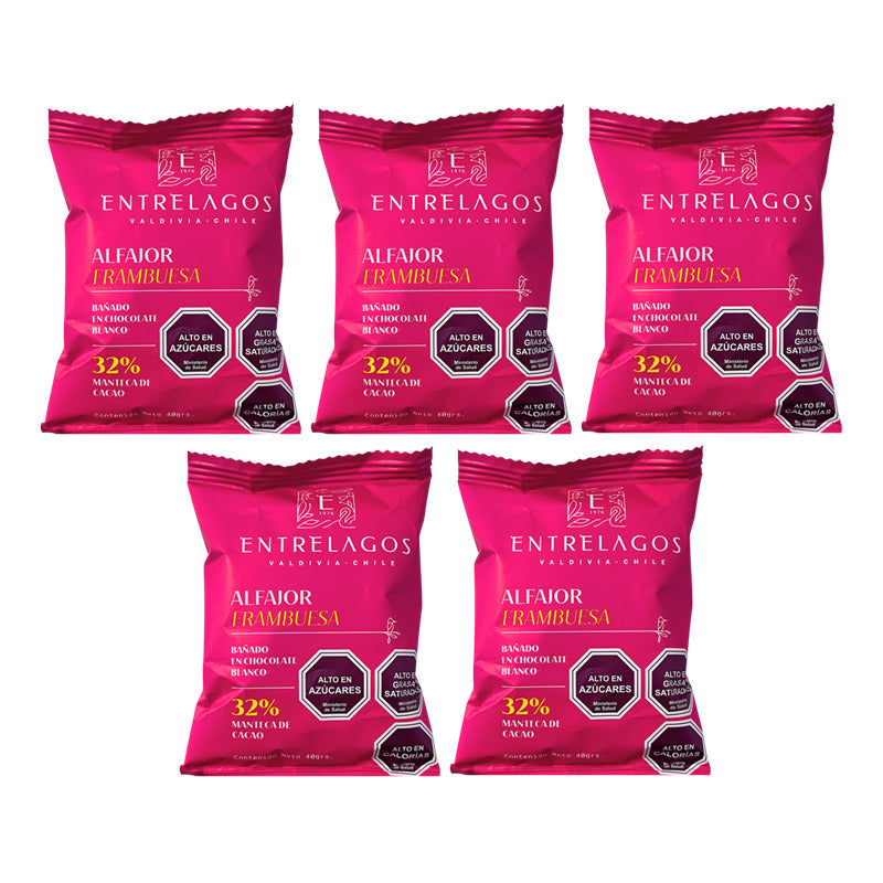 Alfajor Frambuesa Chocolate Blanco - Entrelagos (pack 5 Uni)
