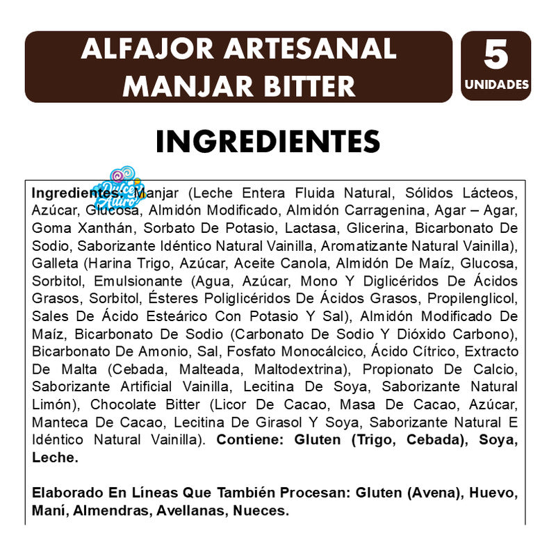Alfajor Manjar Y Chocolate Bitter - Entrelagos (pack 5 Uni)