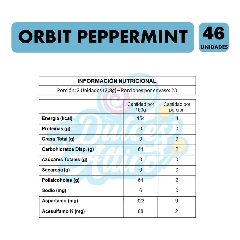 Orbit Chicle Peppermint - Sin Azúcar(frasco Con 46 Unidades)