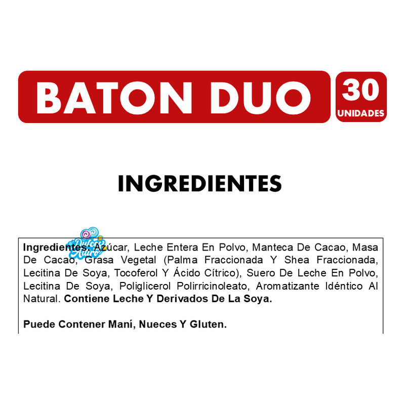 Baton Duo Chocolate De Leche Y Chocolate Blanco(caja De 30u)