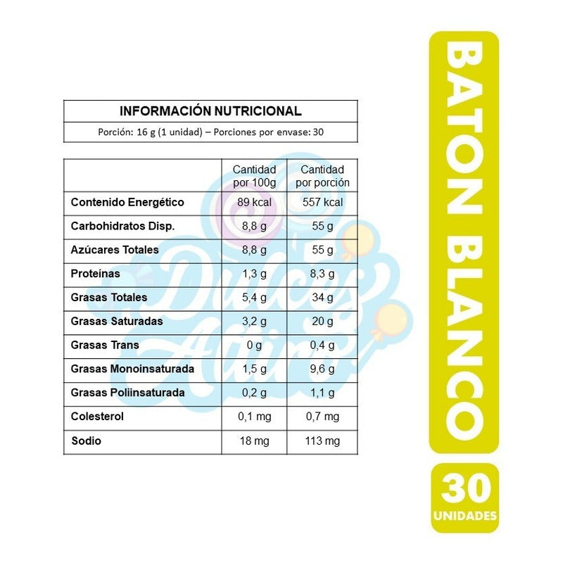 Baton De Chocolate Macizo Blanco (caja Con 30 Unidades)