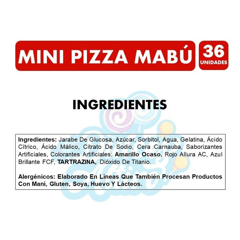 Gomitas En Forma De Mini Pizza Mabu (bolsa Con 36 Unidades)