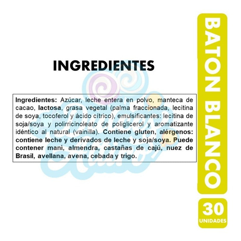 Baton De Chocolate Macizo Blanco (caja Con 30 Unidades)