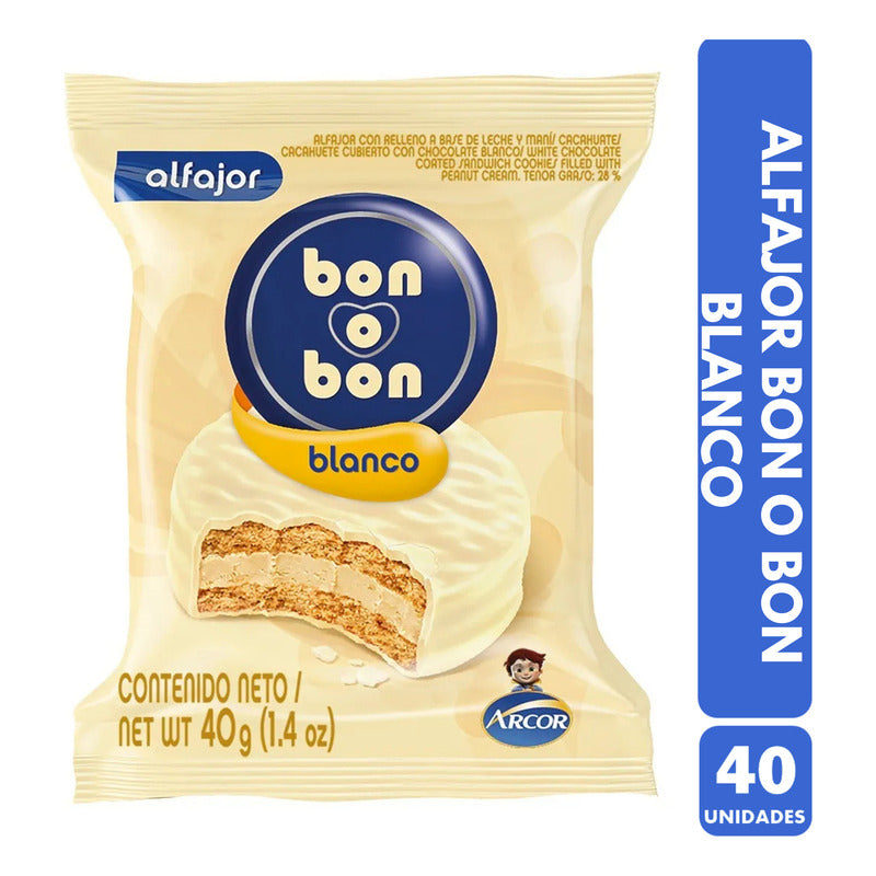 Alfajor Bon O Bon Chocolate Blanco (caja Con 40 Unidades)