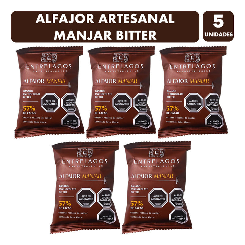Alfajor Manjar Y Chocolate Bitter - Entrelagos (pack 5 Uni)