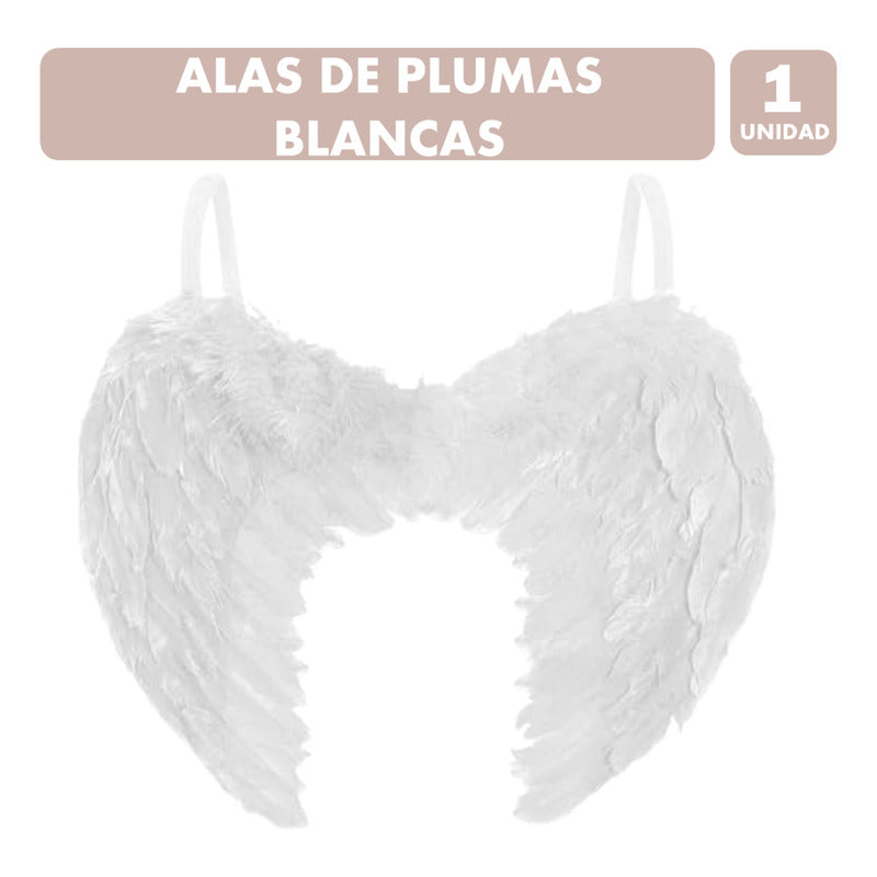 Alas De Ángel Plumas Blancas Especial Halloween Mujer 80x60 Blanco