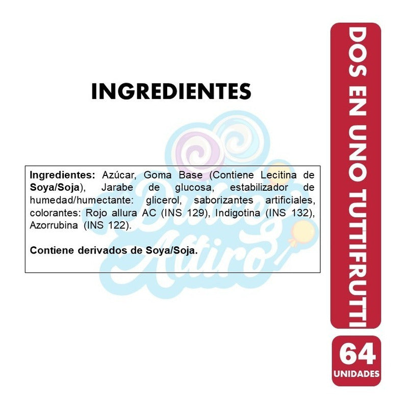 Chicle Dos En Uno Sabor Tutti Frutti (caja Con 64 Unidades)
