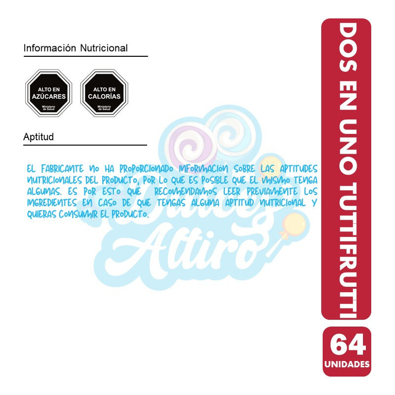 Chicle Dos En Uno Sabor Tutti Frutti (caja Con 64 Unidades)