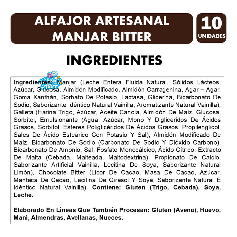 Alfajor Manjar Y Chocolate Bitter - Entrelagos (pack 10 Uni)