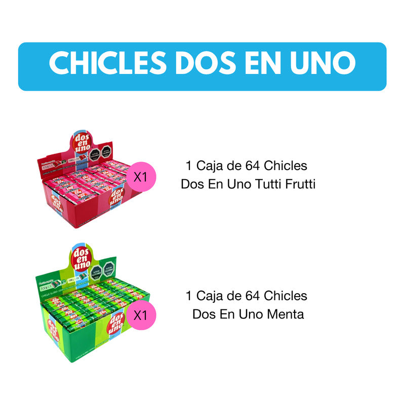 Pack De Chicle Dos En Uno Tutti Frutti Y Menta (128 Chicles)