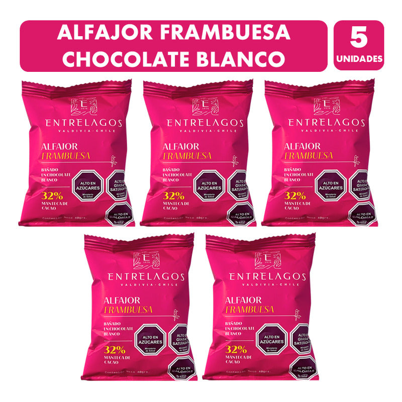 Alfajor Frambuesa Chocolate Blanco - Entrelagos (pack 5 Uni)