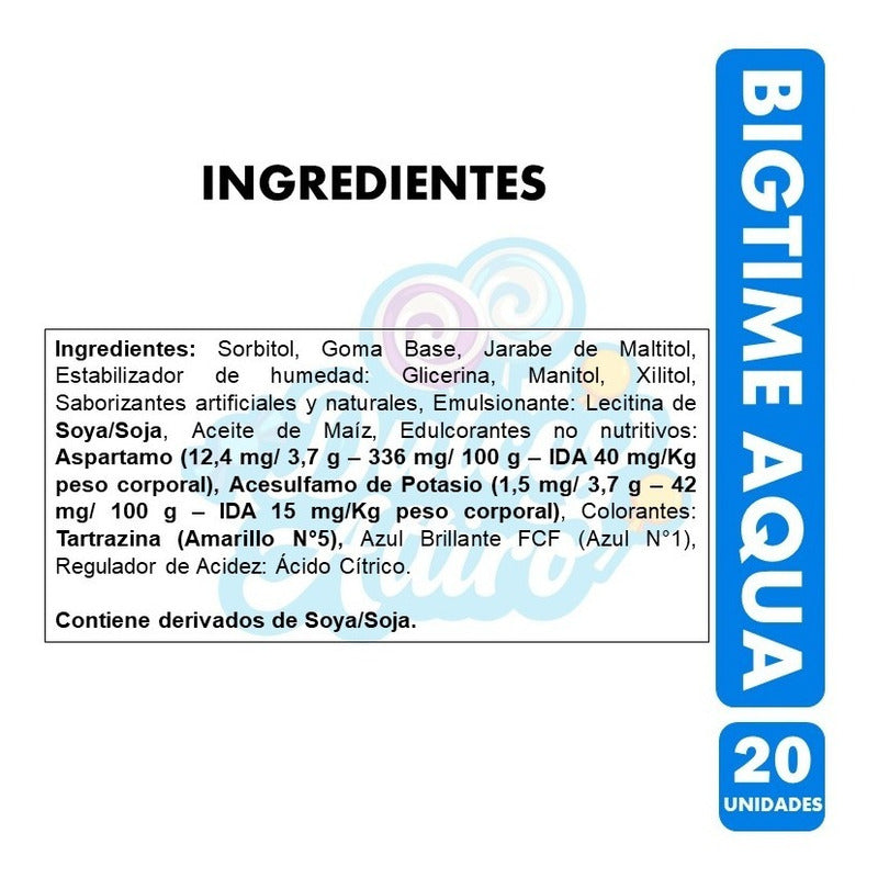 Chicle Bigtime Aqua Display 20 Unidades 11gr