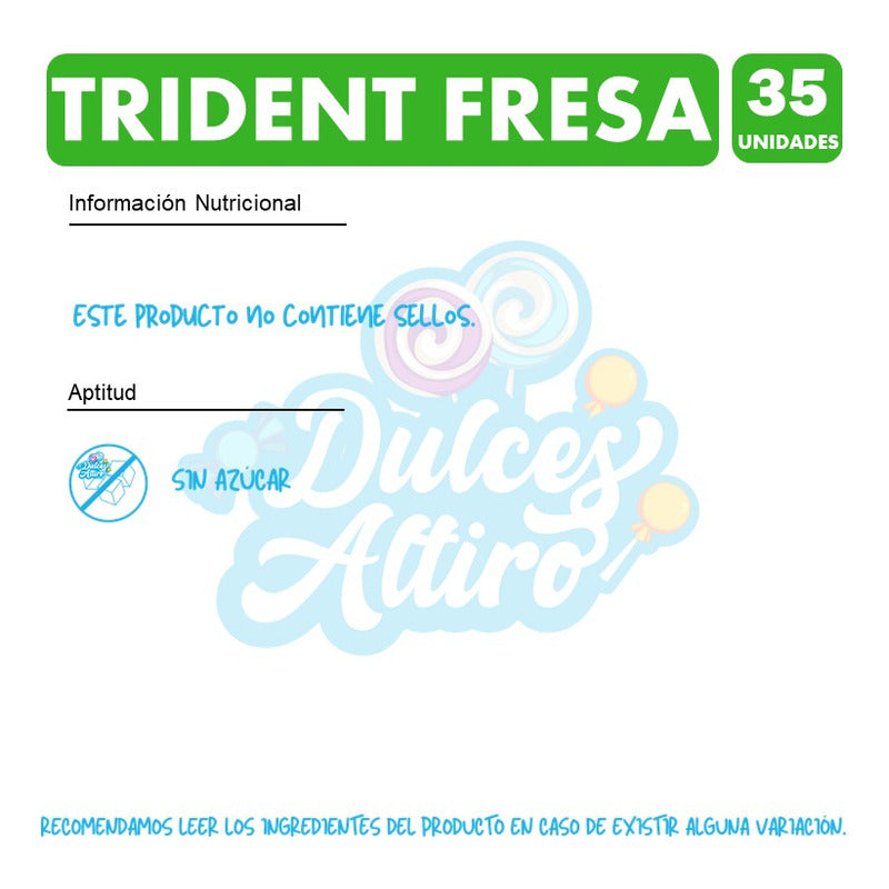 Trident Chicle Sabor Fresa Libre De Azucar(frasco Con 35uni)