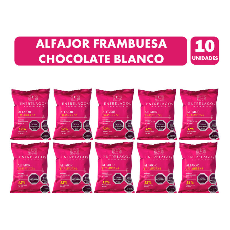 Alfajor Frambuesa Chocolate Blanco - Entrelagos (pack 10 Un)