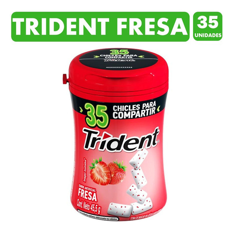 Trident Chicle Sabor Fresa Libre De Azucar(frasco Con 35uni)