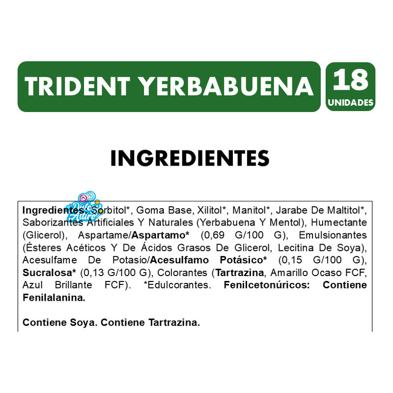 Chicle Trident Yerbabuena Display 18 Unidades