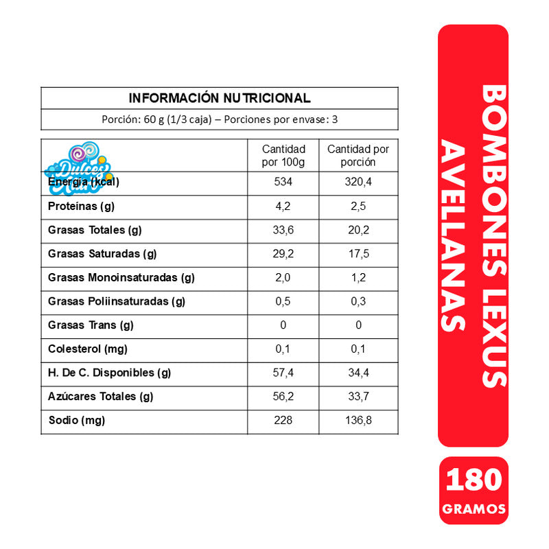 Bombones Lexus - Chocolate Relleno Sabor Avellana (180 Gr)