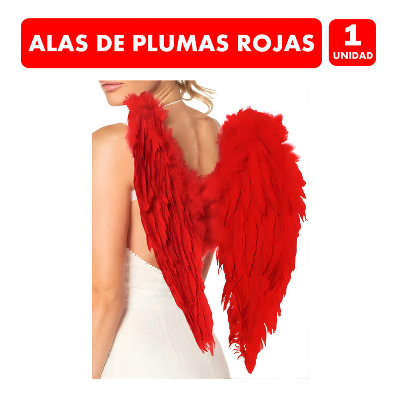 Alas De Ángel Plumas Rojas Especial Halloween Mujer 80x60 Rojo
