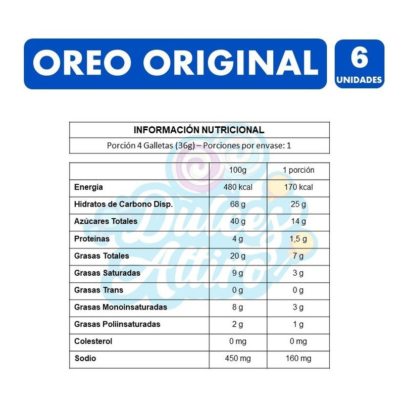 Galletas Oreo Sabor Original - Pack De 6 Unidades De 36g C/u