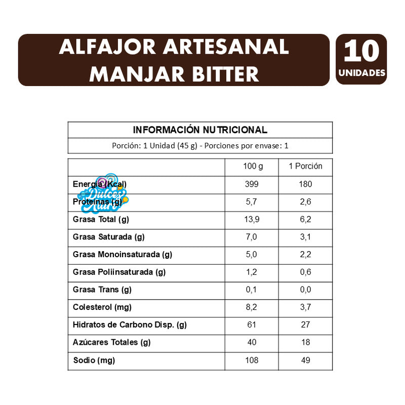 Alfajor Manjar Y Chocolate Bitter - Entrelagos (pack 10 Uni)
