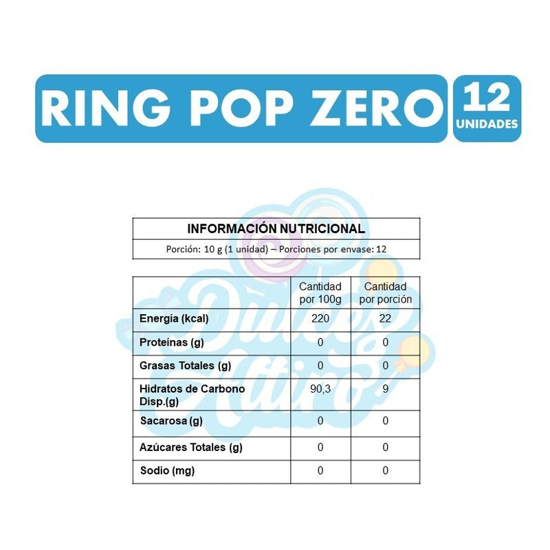Ring Pop Zero - Anillos De Caramelo (caja Con 12 Unidades)