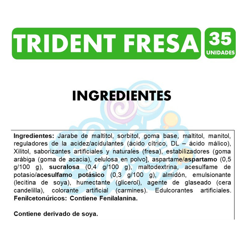 Trident Chicle Sabor Fresa Libre De Azucar(frasco Con 35uni)