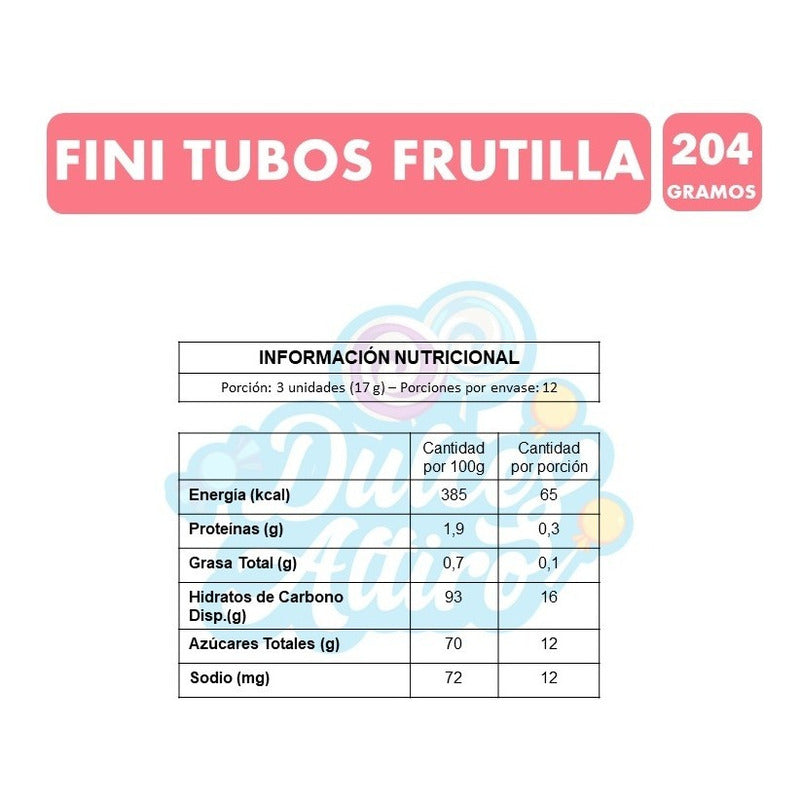 Fini Tubos Sabor Frutilla (caja Con 12 Unidades)