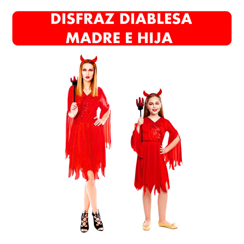 Disfraz Traje Mamá E Hija De Diablesa Especial Halloween Rojo 7-9