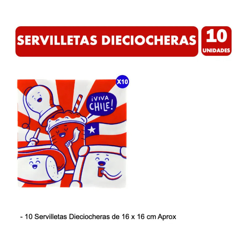 Servilletas Con Diseño Fiestas Patrias Dieciocheras (10 Uni) Blanco Azul Y Rojo