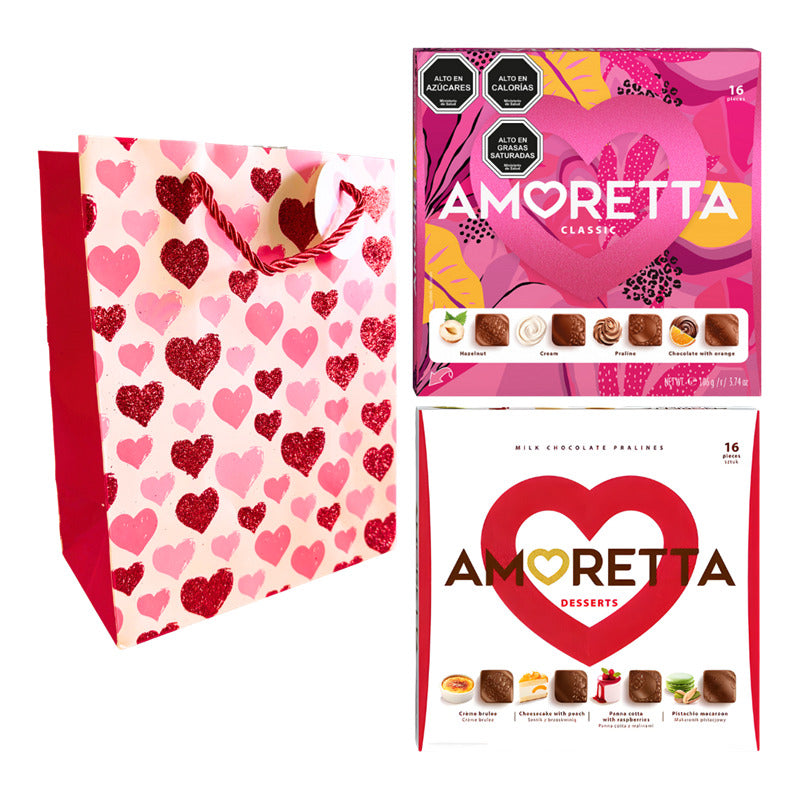 Pack Bombones Amoretta Classic + Amoreta Desserts + Bolsa