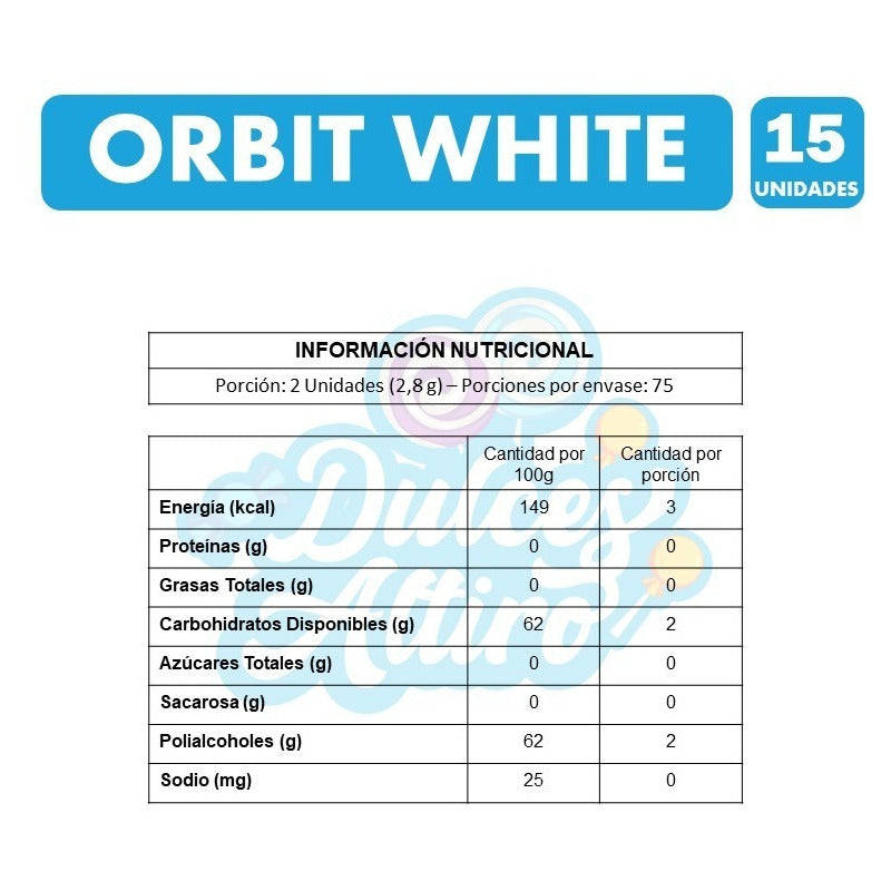 Orbit White - Chicle Sabor Menta Sin Azúcar (caja Con 15 Un)
