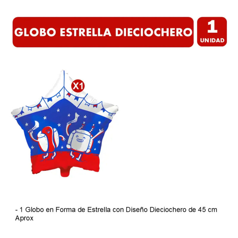 Globo Fiestas Patrias Con Forma De Estrella (unitario) Rojo/azul