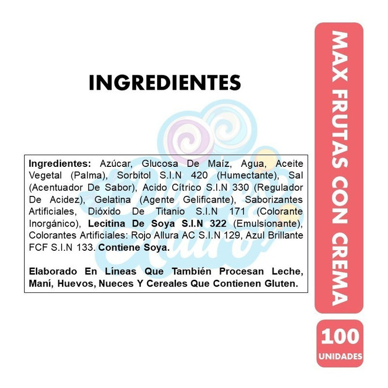 Masticable Max Frutas Con Crema Bolsa 100 Unidades
