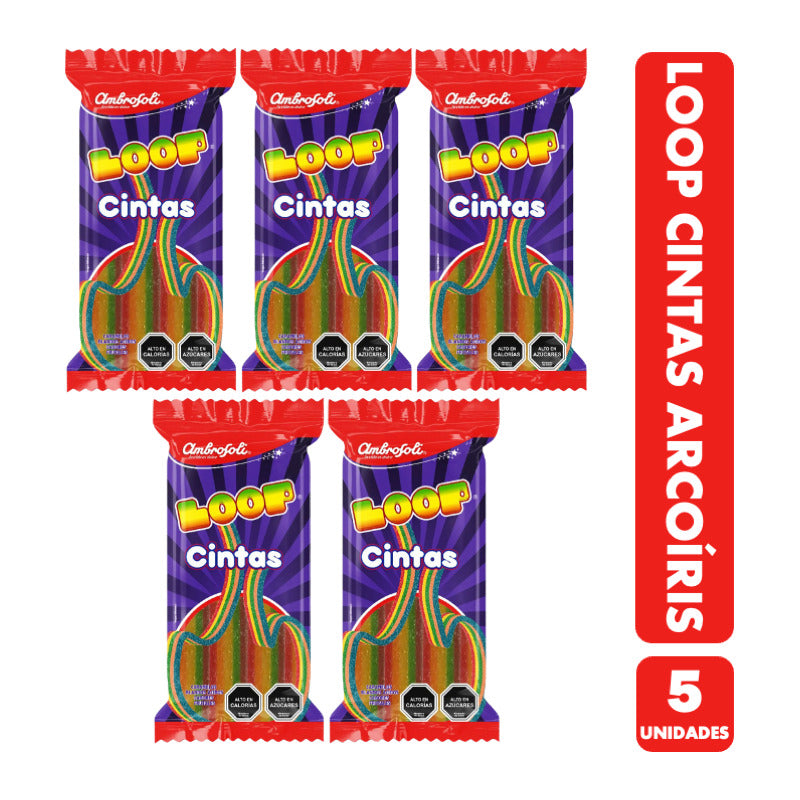Loop Cintas Gomitas Arcoíris Sabores Frutales (pack De 5 Un)