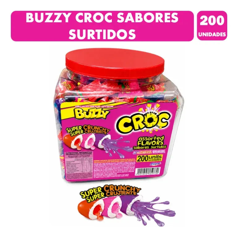 Chicles Sabores Surtidos Buzzy Croc Con Centro Líquido 200un