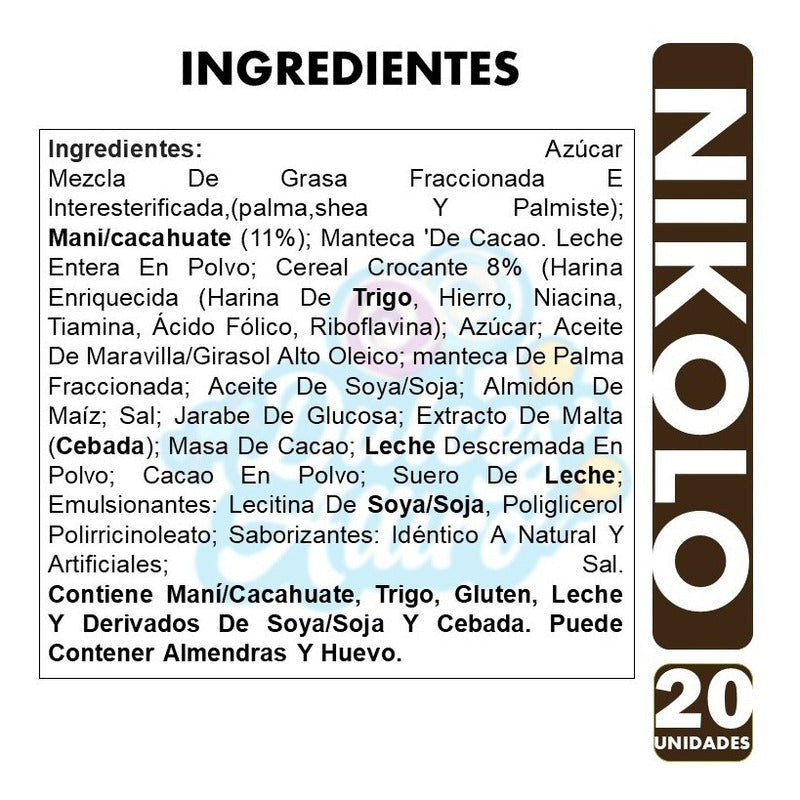 Chocolate Nikolo Arcor (contiene 20 Unidades)