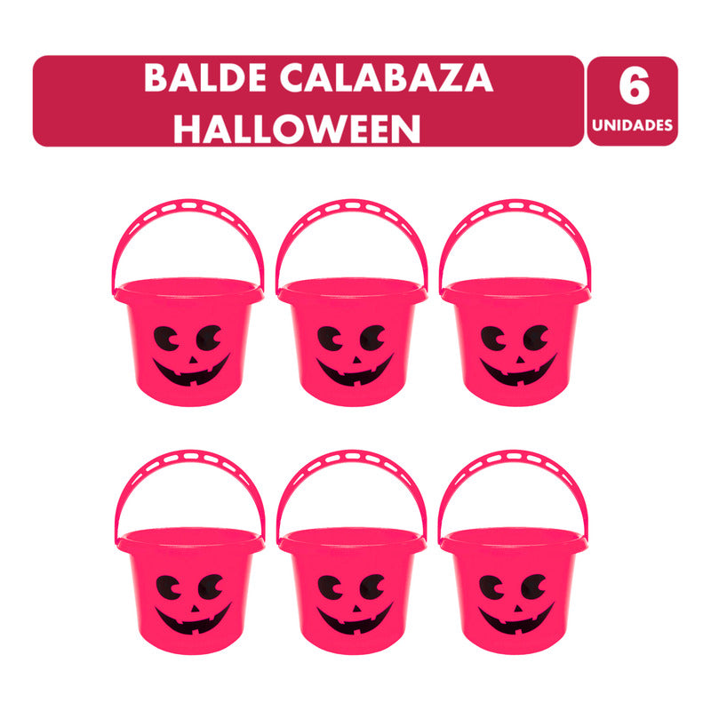 Balde Para Pedir Dulces Halloween Calabaza Fucsia Pack De 6u